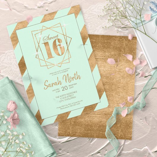 Invitation Frame Sweet 16 Mint ID758 à l'huile d'or