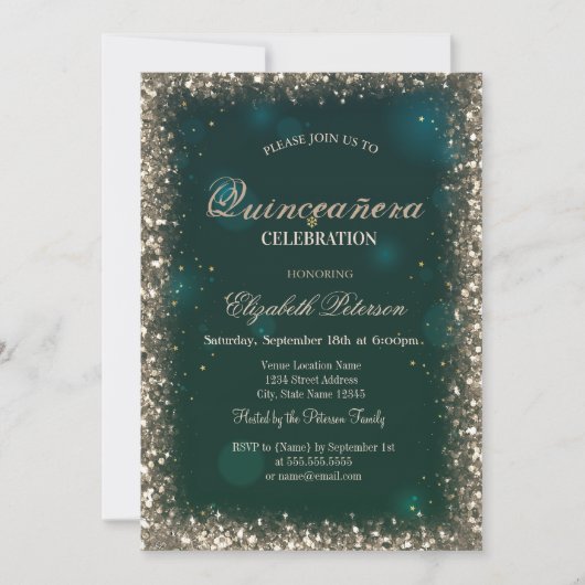 Invitation Frame Vert Quinceañera (Devant)