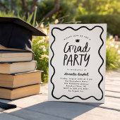 Invitation Frame Wavy Black White Main Draduation Party