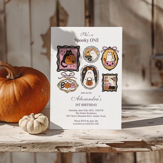 Invitation Framed Ghost & Cat Halloween 1er Anniversaire