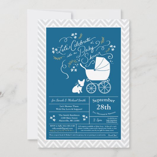 Invitation Français Baby shower Bulldog Français Frenchie Blu (Devant)