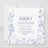 Invitation Français Bleu & Blanc Floral Brunch & Douche Bubbl (Devant)