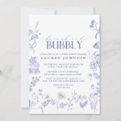 Invitation Français Bleu & Blanc Floral Brunch & Douche Bubbl (Devant)