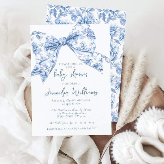 Invitation Français Bleu Toile Bow Sweet Baby Boy Douche