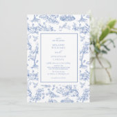 Invitation Français Bleu Vintage Toile Mariage classique (Debout devant)