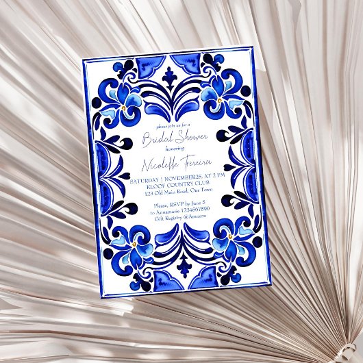 Invitation Français Blue Méditerranée tuiles nuptiale douche
