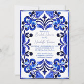Invitation Français Blue Méditerranée tuiles nuptiale douche (Devant)