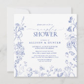 Invitation Français Blue & White Victorian Couples Douche (Devant)