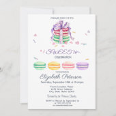 Invitation Français Macarons Aquarelle Douceur rayée 16 (Devant)