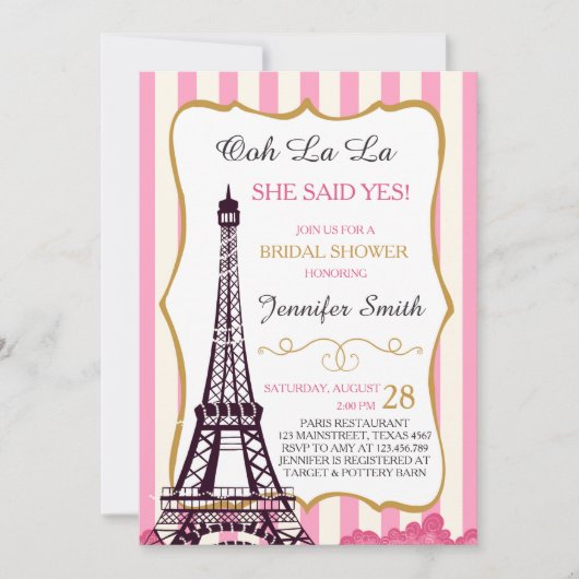Invitation Français nuptiale de Tour Eiffel de Paris (Devant)