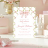 Invitation Français Rose Roses Bow Printemps bébé fille Douch