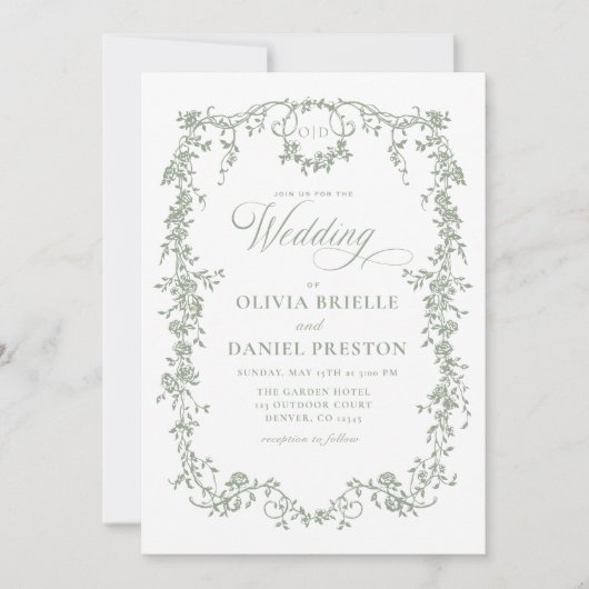 Invitation Français Sage Vert Tout en un Mariage de code QR (Devant)
