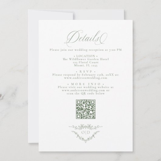 Invitation Français Sage Vert Tout en un Mariage de code QR (Dos)