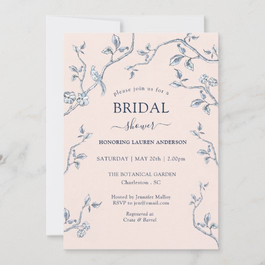 Invitation Français toile rose & bleu Douche nuptiale Invitat (Devant)