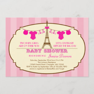 Invitation française de baby shower de jumeau de