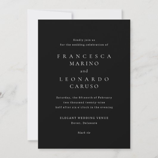 Invitation Francesca Mariage classique noir (Devant)