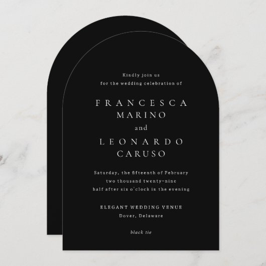 Invitation Francesca Mariage classique noir (Devant / Derrière)