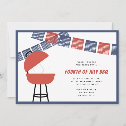 Invitation Frange Red Blue & White Party 4 juillet Barbecue (Devant)