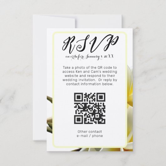 Invitation Frangipani Code QR vertical Mariage RSVP (Devant)