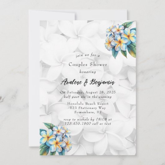 Invitation Frangipani Floral Hawaiian Couples Douche (Devant)