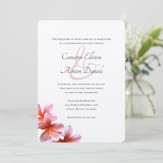 Invitation Frangipani Floral rose Mariage blanc (Debout devant)