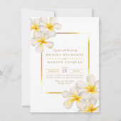Invitation Frangipani or blanc mariage d'art des fleurs tropi (Devant)