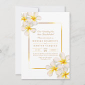 Invitation Frangipani or blanc tropical rééchelonné mariage (Devant)