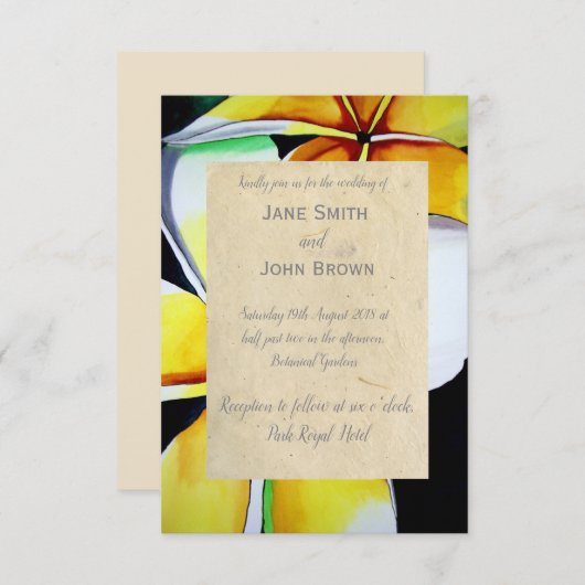 Invitation Frangipani plage mariage aquarelle art tropical (Devant / Derrière)