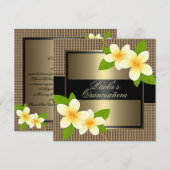 Invitation Frangipani Quinceañera Black & Gold (Devant / Derrière)