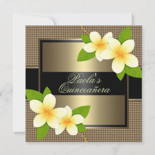 Invitation Frangipani Quinceañera Black & Gold