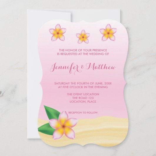Invitation Frangipani rose Fleurs tropicales Mariage de plage (Devant)