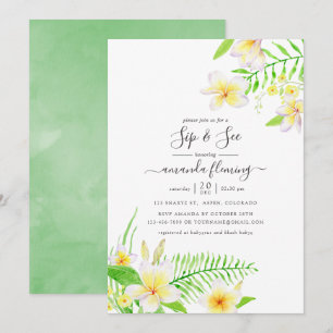 Invitation Frangipanier Floral Exotique Aquarelle Sip and See