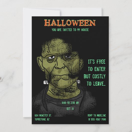 Invitation Frankenstein Halloween Monster dangereux (Devant)