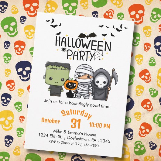Invitation Frankenstein Momie Faucheuse Chat Mignon Halloween