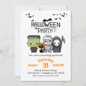 Invitation Frankenstein Momie Faucheuse Chat Mignon Halloween (Devant)
