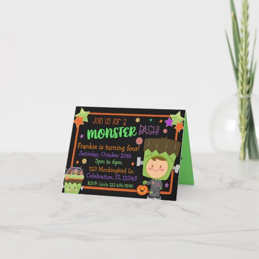 Invitation Frankenstein Monster Bash Halloween Anniversaire (Devant)