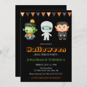 Invitation Frankenstein Mummy Vampire Halloween Anniversaire (Devant / Derrière)