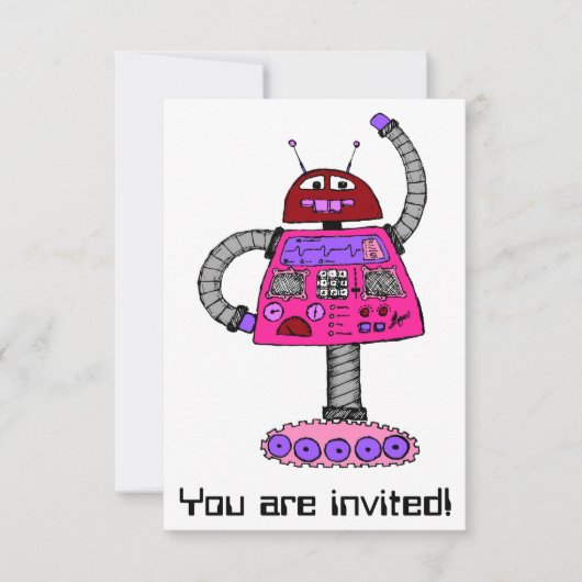 Invitation Frankie Robot : Rose sur blanc (Devant)