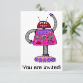 Invitation Frankie Robot : Rose sur blanc (Debout devant)