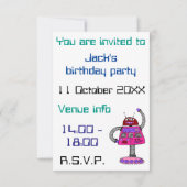 Invitation Frankie Robot : Rose sur blanc (Dos)