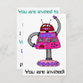 Invitation Frankie Robot : Rose sur blanc (Devant / Derrière)