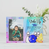 Invitation Frappe bleue, amusons-nous, bowling avec photo  (Debout devant)