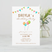 Invitation Frappe d'Anniversaire de enfant du drapeau à ballo (Debout devant)