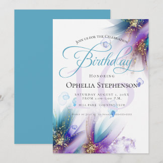 Invitation Frappe de Teal Améthyste Abstrait Floral Anniversa