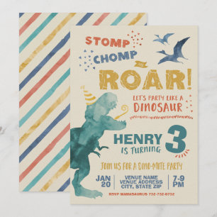 Invitation Frappe, mâche, rugit Dinosaure d'anniversaire à l'