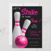 Invitation Frappe rose S'amuser un peu fille bowling annivers (Devant)