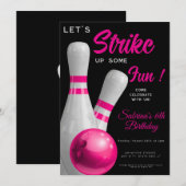 Invitation Frappe rose S'amuser un peu fille bowling annivers (Devant / Derrière)