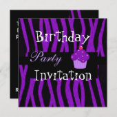 Invitation Frappe violette de cupcake d'anniversaire (Devant / Derrière)