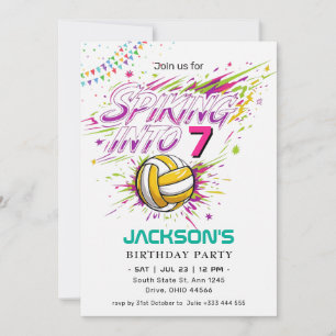 Invitation "Frapper dans les 7" Volleyball Neon Anniversaire