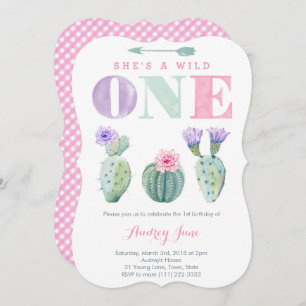 Invitation Free Spirit Rose Lilac Cactus Fille 1er anniversai